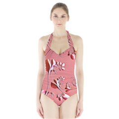 Amazing Floral Fractal B Halter Swimsuit by Fractalworld