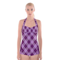 Plaid Pattern Boyleg Halter Swimsuit  by Valentinaart