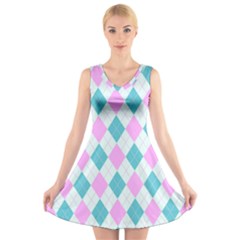 Plaid Pattern V-neck Sleeveless Skater Dress