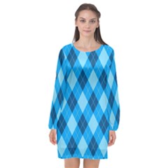 Plaid Pattern Long Sleeve Chiffon Shift Dress 