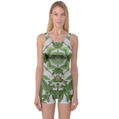 Marijuana Leaf Pattern One Piece Boyleg Swimsuit by getstonedinstyle