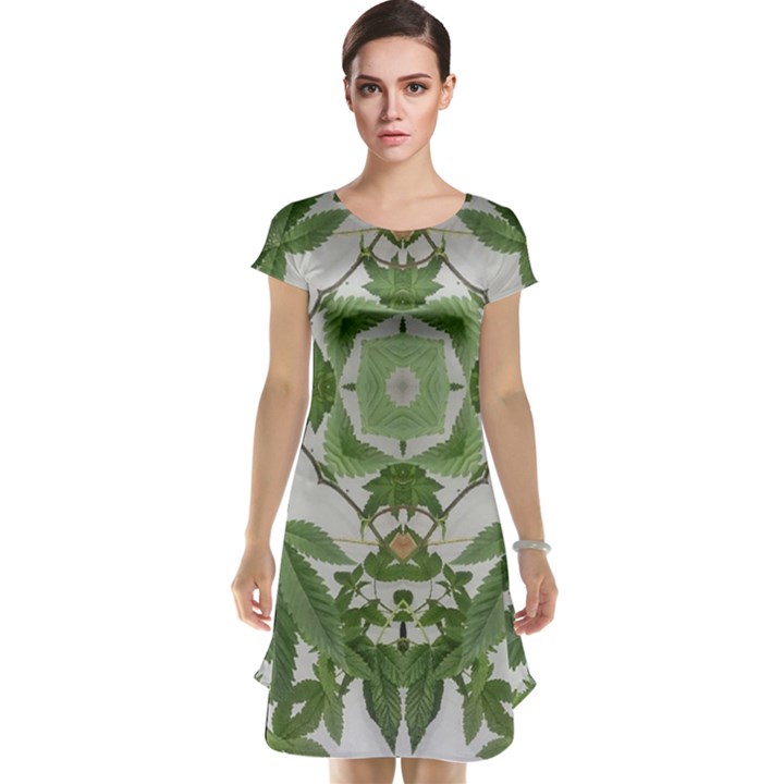 Marijuana Leaf Pattern Cap Sleeve Nightdress