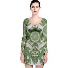 Marijuana Leaf Pattern Long Sleeve Velvet Bodycon Dress by getstonedinstyle