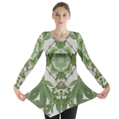 Marijuana Leaf Pattern Long Sleeve Tunic 