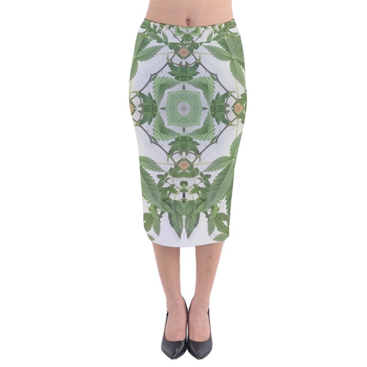 Marijuana Leaf Pattern Velvet Midi Pencil Skirt