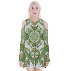 Marijuana Leaf Pattern Velvet Long Sleeve Shoulder Cutout Dress by getstonedinstyle