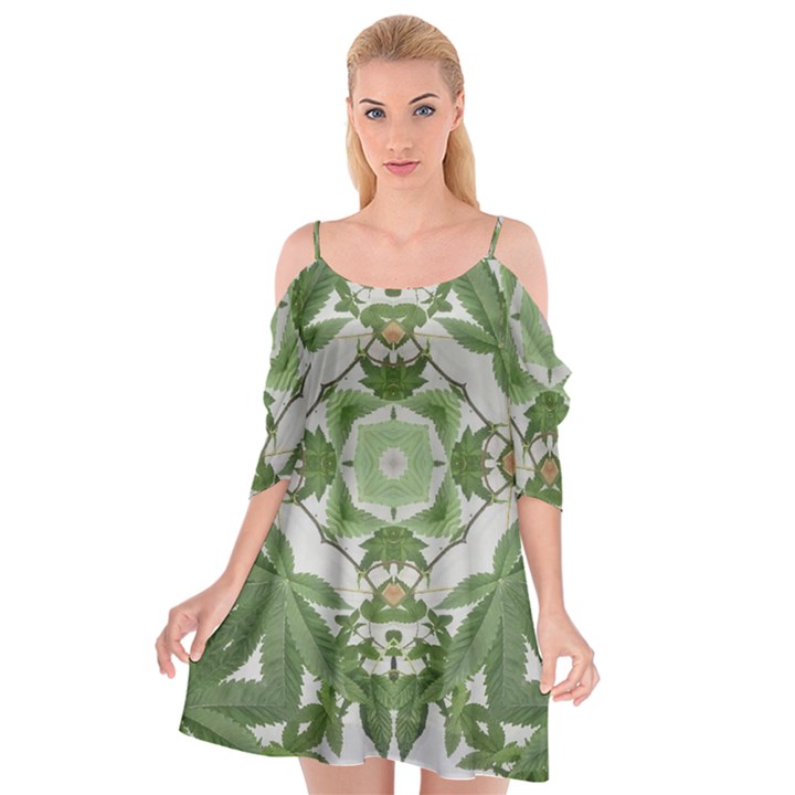 Marijuana Leaf Pattern Cutout Spaghetti Strap Chiffon Dress