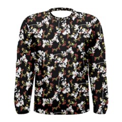 Dark Chinoiserie Floral Collage Pattern Men s Long Sleeve Tee by dflcprintsclothing