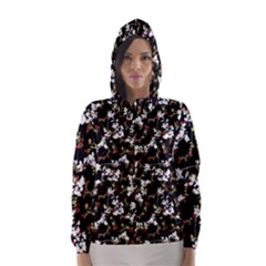 Dark Chinoiserie Floral Collage Pattern Hooded Wind Breaker (women)