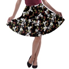 Dark Chinoiserie Floral Collage Pattern A-line Skater Skirt by dflcprintsclothing