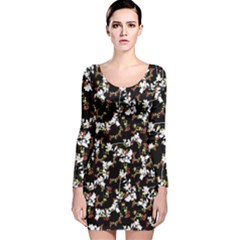 Dark Chinoiserie Floral Collage Pattern Long Sleeve Velvet Bodycon Dress by dflcprintsclothing