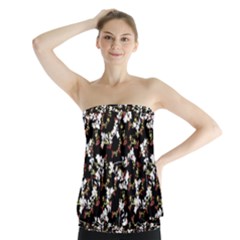 Dark Chinoiserie Floral Collage Pattern Strapless Top