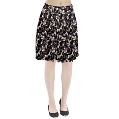 Dark Chinoiserie Floral Collage Pattern Pleated Skirt