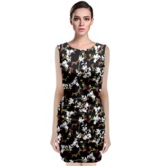 Dark Chinoiserie Floral Collage Pattern Sleeveless Velvet Midi Dress by dflcprintsclothing