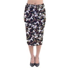 Dark Chinoiserie Floral Collage Pattern Velvet Midi Pencil Skirt by dflcprintsclothing