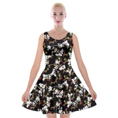 Dark Chinoiserie Floral Collage Pattern Velvet Skater Dress by dflcprintsclothing