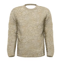 Old Floral Crochet Lace Pattern Beige Bleached Men s Long Sleeve Tee by EDDArt