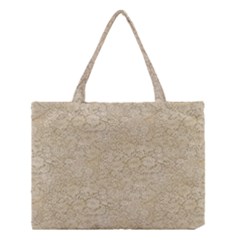 Old Floral Crochet Lace Pattern Beige Bleached Medium Tote Bag by EDDArt