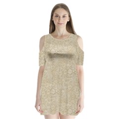 Old Floral Crochet Lace Pattern Beige Bleached Shoulder Cutout Velvet  One Piece by EDDArt