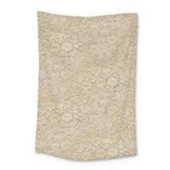 Old Floral Crochet Lace Pattern Beige Bleached Small Tapestry