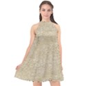 Old Floral Crochet Lace Pattern beige bleached Halter Neckline Chiffon Dress  View1