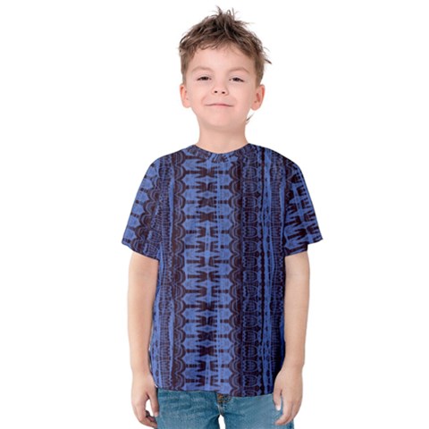 Wrinkly Batik Pattern   Blue Black Kids  Cotton Tee by EDDArt