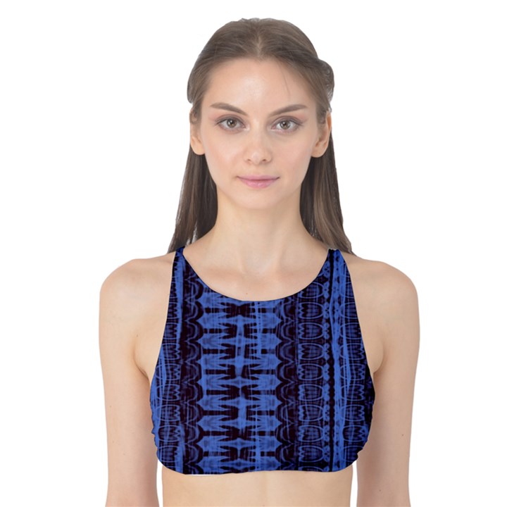 Wrinkly Batik Pattern   Blue Black Tank Bikini Top