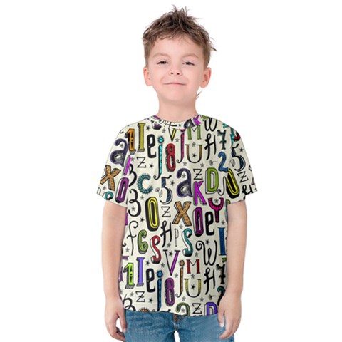 Colorful Retro Style Letters Numbers Stars Kids  Cotton Tee by EDDArt