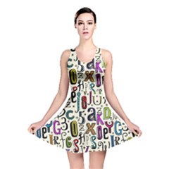 Colorful Retro Style Letters Numbers Stars Reversible Skater Dress by EDDArt