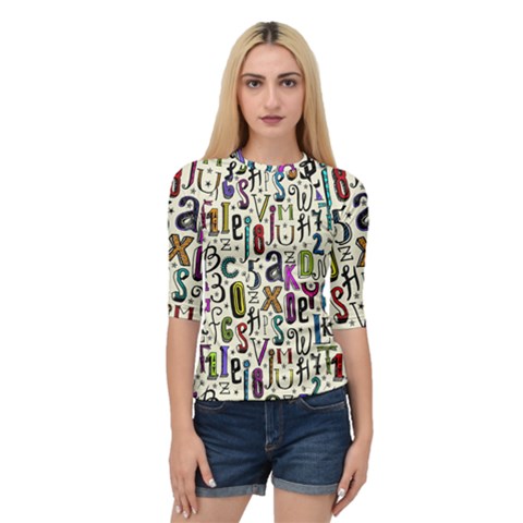 Colorful Retro Style Letters Numbers Stars Quarter Sleeve Tee by EDDArt