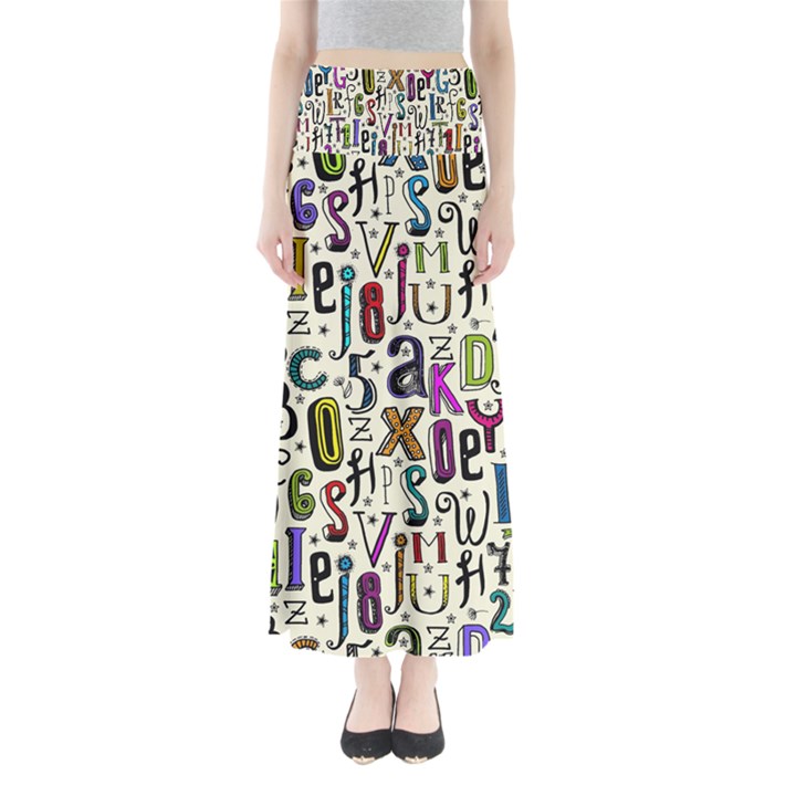 Colorful Retro Style Letters Numbers Stars Maxi Skirts