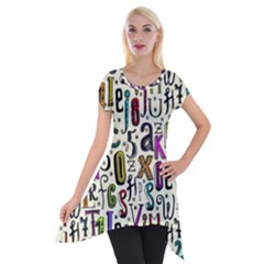 Colorful Retro Style Letters Numbers Stars Short Sleeve Side Drop Tunic by EDDArt