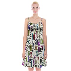 Colorful Retro Style Letters Numbers Stars Spaghetti Strap Velvet Dress by EDDArt