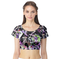 Chaos With Letters Black Multicolored Short Sleeve Crop Top (tight Fit) by EDDArt