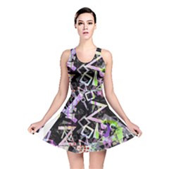 Chaos With Letters Black Multicolored Reversible Skater Dress by EDDArt