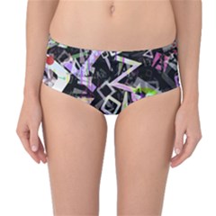 Chaos With Letters Black Multicolored Mid-waist Bikini Bottoms by EDDArt