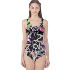 Chaos With Letters Black Multicolored One Piece Swimsuit by EDDArt