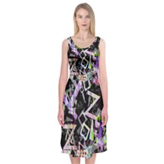 Chaos With Letters Black Multicolored Midi Sleeveless Dress by EDDArt