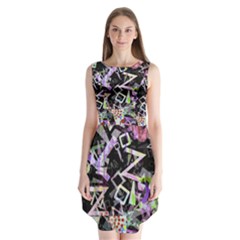 Chaos With Letters Black Multicolored Sleeveless Chiffon Dress   by EDDArt