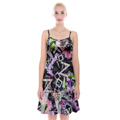 Chaos With Letters Black Multicolored Spaghetti Strap Velvet Dress by EDDArt