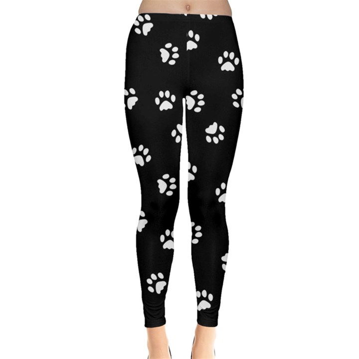 Footprints Cat White Black Leggings 