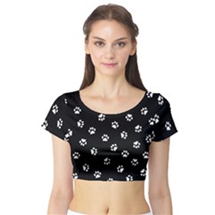 Footprints Cat White Black Short Sleeve Crop Top (tight Fit) by EDDArt