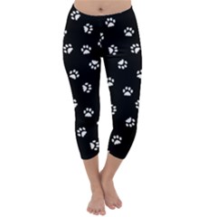 Footprints Cat White Black Capri Winter Leggings  by EDDArt