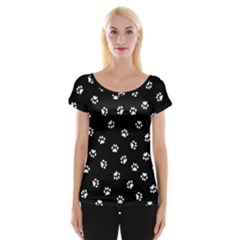 Footprints Cat White Black Women s Cap Sleeve Top by EDDArt