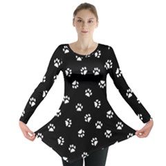 Footprints Cat White Black Long Sleeve Tunic  by EDDArt