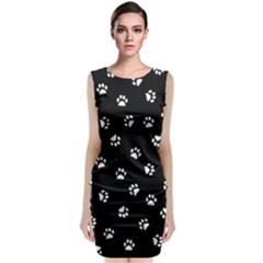 Footprints Cat White Black Sleeveless Velvet Midi Dress by EDDArt