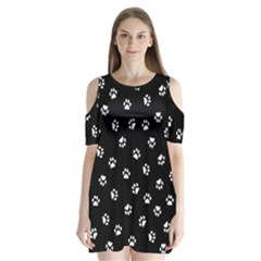 Footprints Cat White Black Shoulder Cutout Velvet  One Piece