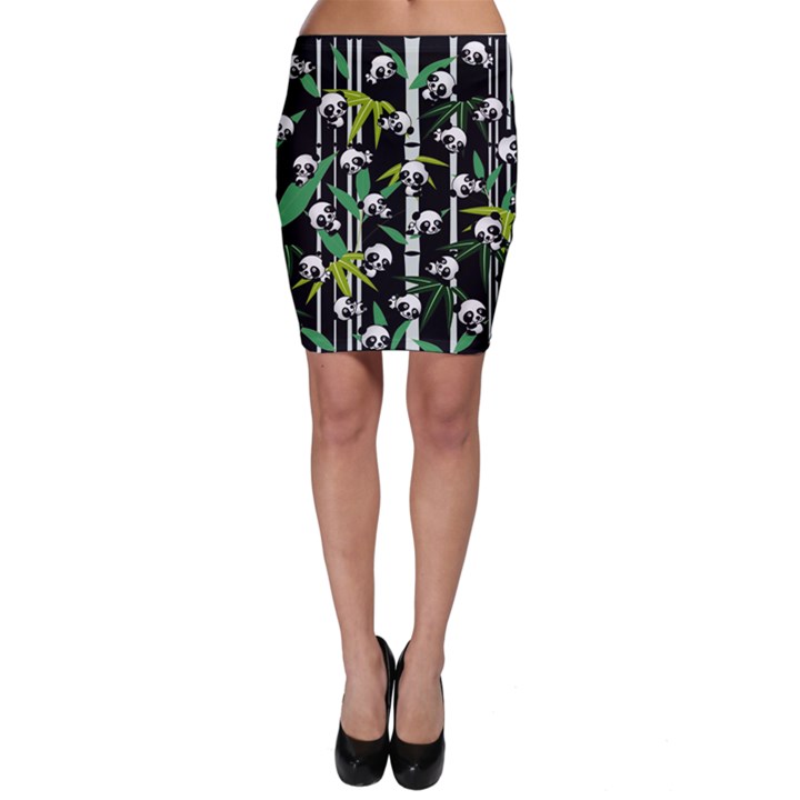 Satisfied And Happy Panda Babies On Bamboo Bodycon Skirt