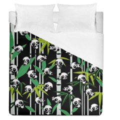 Satisfied And Happy Panda Babies On Bamboo Duvet Cover (queen Size)