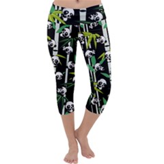 Satisfied And Happy Panda Babies On Bamboo Capri Yoga Leggings by EDDArt